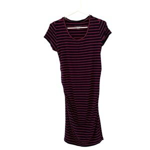 Liz Lange Maternity Dress Navy & Magenta Striped Women's Size XS Body Con Jersey